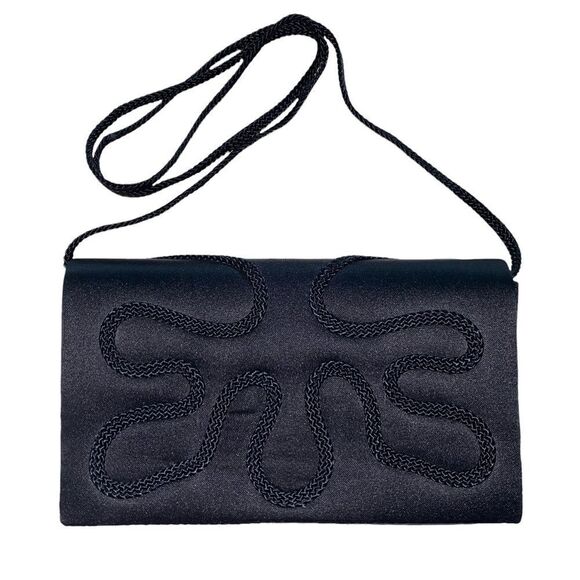 RARE VINTAGE LA REGALE 50s/60s Black Embroidered Crossbody Bag - Picture 1 of 7